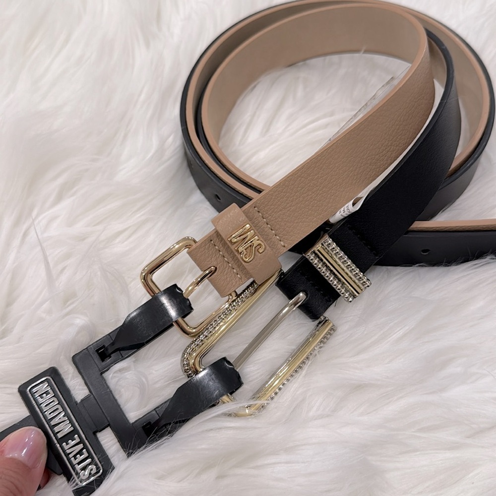 NWT Steve Madden 2-Pc. Faux-Leather Belt Set